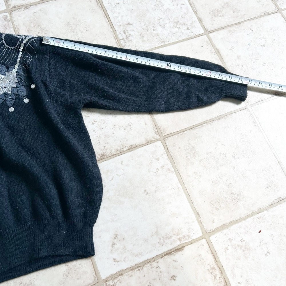 Vintage 80’s Cross Roads Black & Silver Embellished Sweater Size M Sequins - Picture 11 of 11